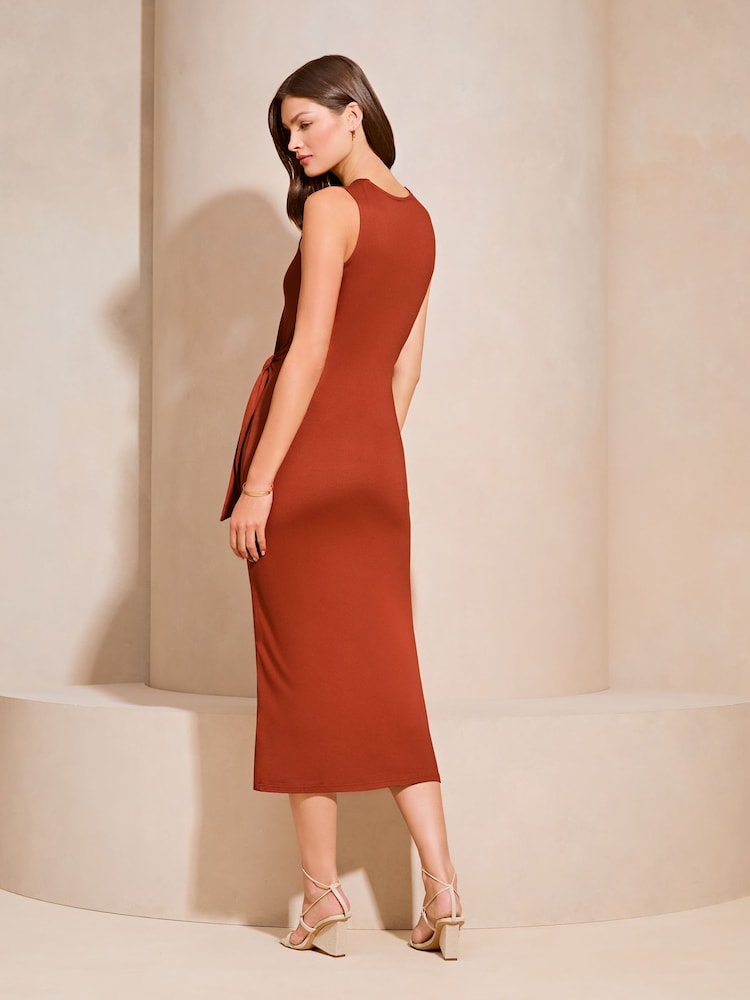 Lipsy Red Petite Sleeveless Racer Tie Side Jersey Midi Dress - Image 2 of 4
