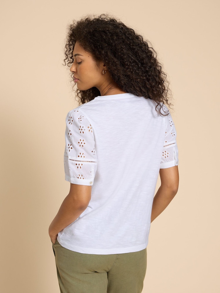 White Stuff White 100% Cotton Broderie Mix Bella Top - Image 2 of 7
