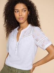 White Stuff White 100% Cotton Broderie Mix Bella Top - Image 4 of 7