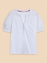 White Stuff White 100% Cotton Broderie Mix Bella Top - Image 5 of 7