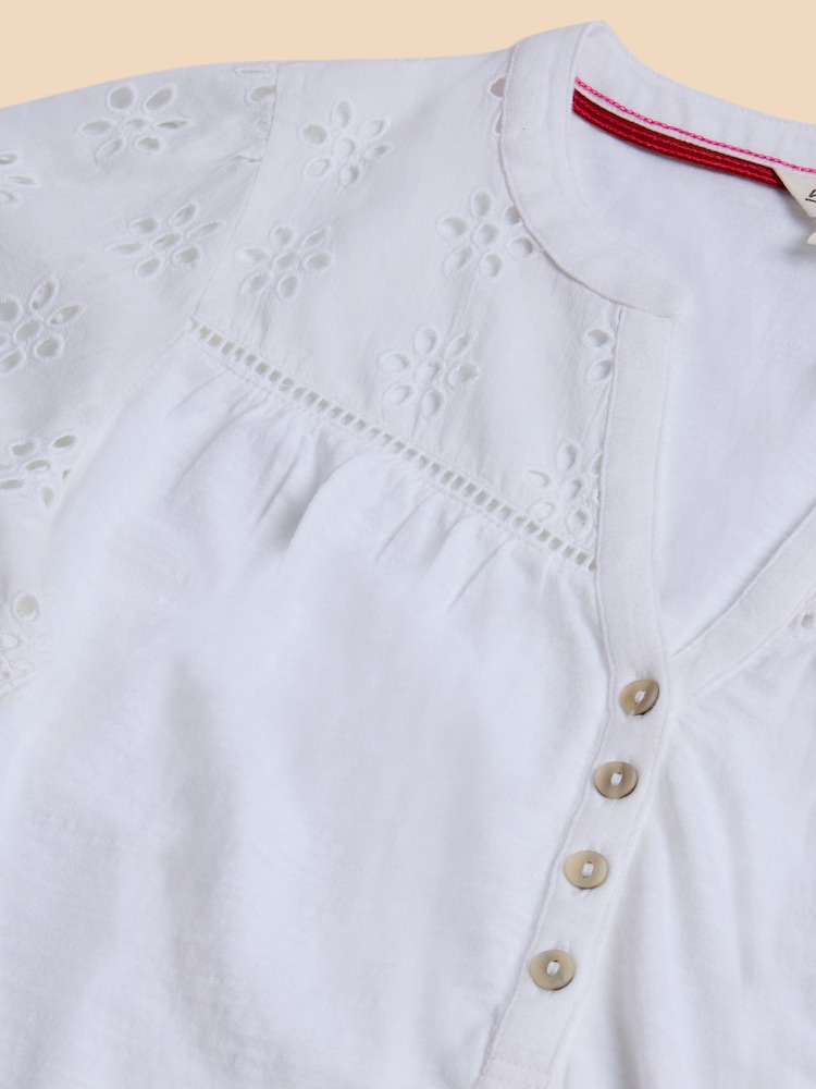 White Stuff White 100% Cotton Broderie Mix Bella Top - Image 7 of 7