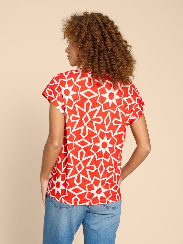 White Stuff Ivy 100 % Leinen-T-Shirt mit V-Ausschnitt - Bild 2 von 7