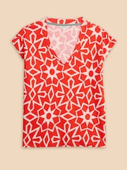 White Stuff Ivy 100 % Leinen-T-Shirt mit V-Ausschnitt - Bild 5 von 7