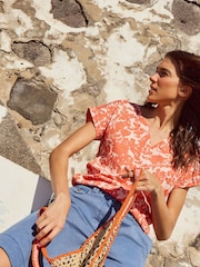 White Stuff Orange Notch Neck Nelly 100% Cotton T-Shirt - Image 2 of 9