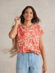 White Stuff Orange Notch Neck Nelly 100% Cotton T-Shirt - Image 4 of 9