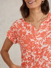 White Stuff Orange Notch Neck Nelly 100% Cotton T-Shirt - Image 6 of 9