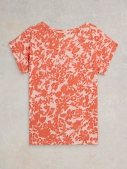 White Stuff Orange Notch Neck Nelly 100% Cotton T-Shirt - Image 8 of 9