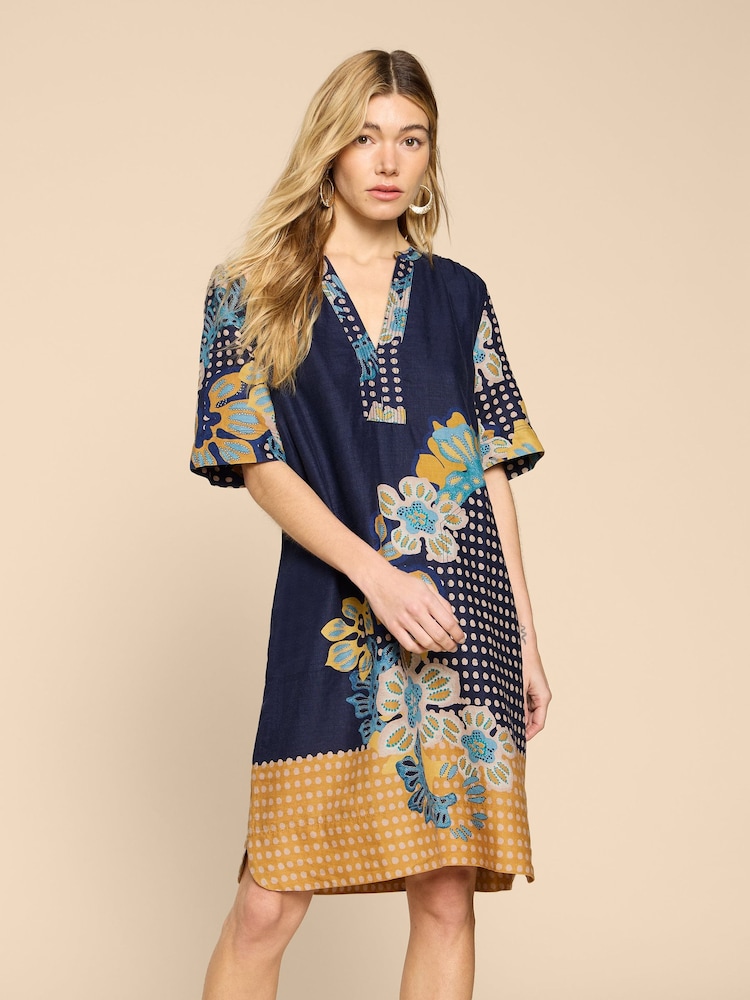 White Stuff Blue June 100% Linen Shift Dress - Image 1 of 6