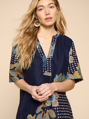 White Stuff Blue June 100% Linen Shift Dress - Image 3 of 6