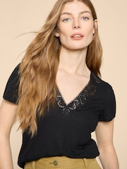 White Stuff Black Lace Ellie T-Shirt - Image 4 of 7
