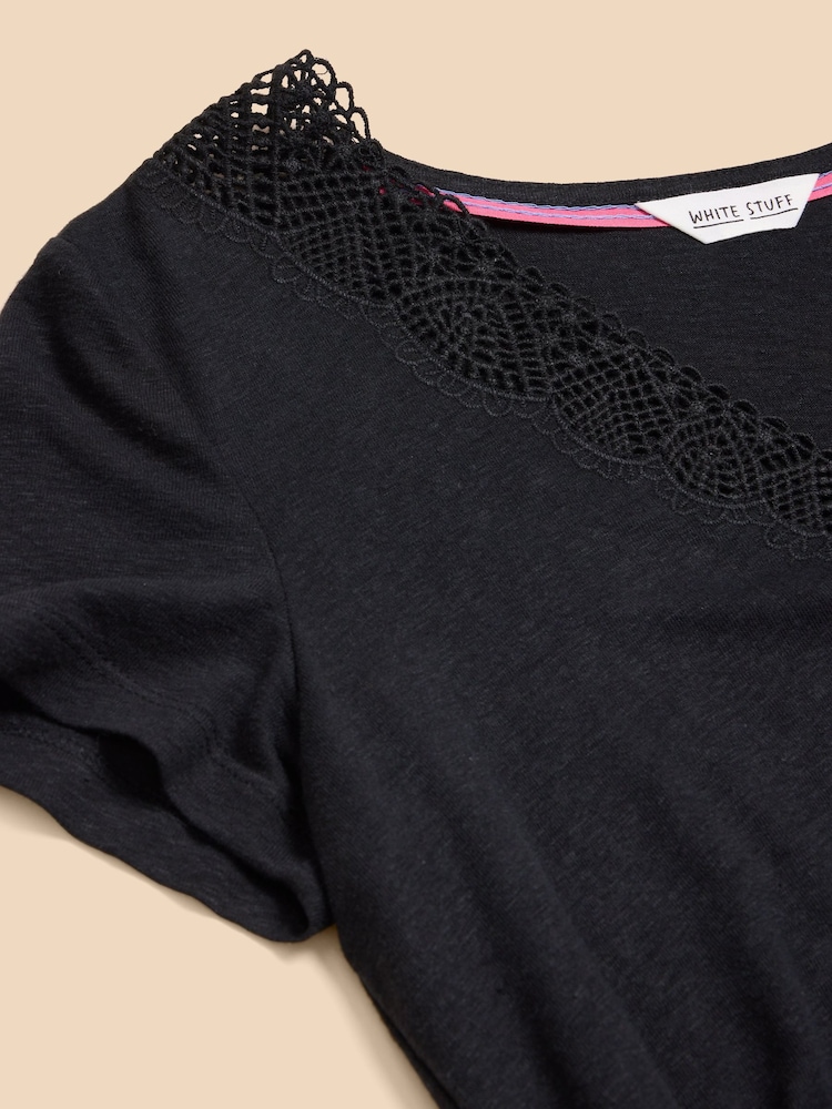 White Stuff Black Lace Ellie T-Shirt - Image 7 of 7