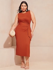 Lipsy Red Curve Sleeveless Racer Tie Side Jersey Midi Dress - Image 1 of 4