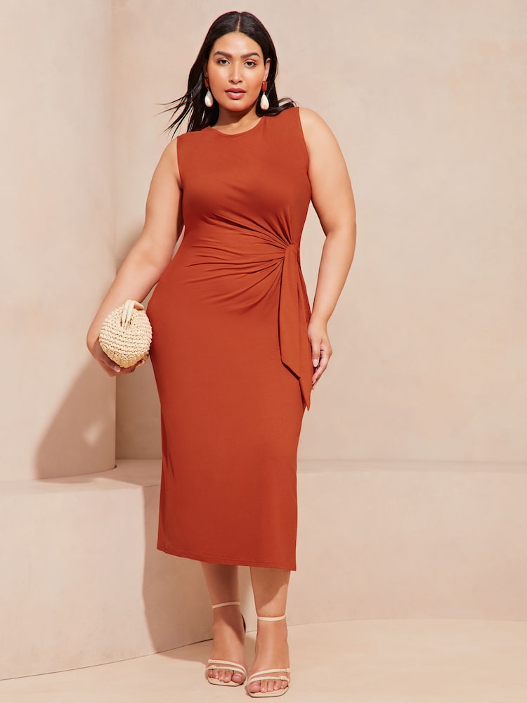 Lipsy Red Curve Sleeveless Racer Tie Side Jersey Midi Dress - Image 1 of 4