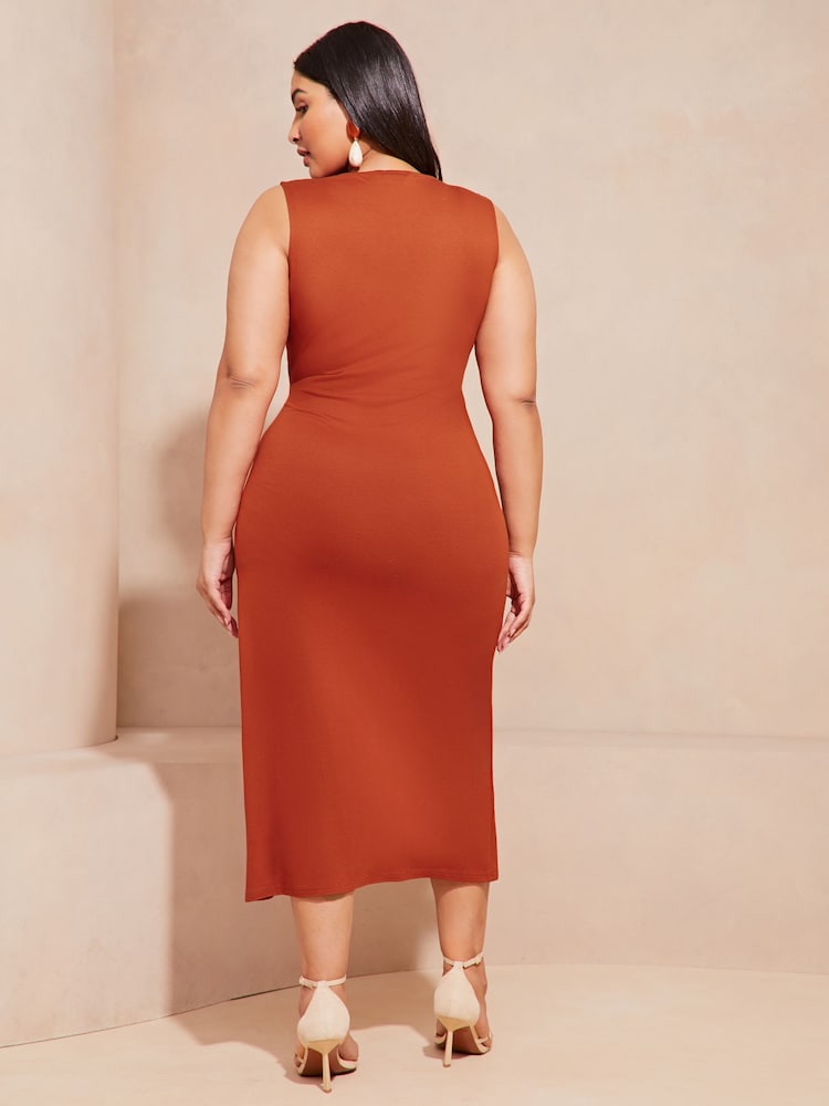 Lipsy Red Curve Sleeveless Racer Tie Side Jersey Midi Dress - Image 2 of 4