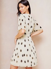 Lipsy White Polka Dot Short Flutter Sleeve Pleated Mini Dress - Image 2 of 4