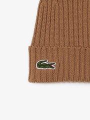 Lacoste Soft Ribbed 100% Cotton Brown Beanie - Image 2 of 4