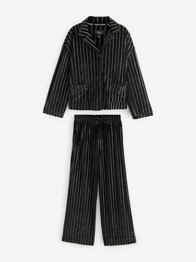 Buy Rockett St George Black and Gold Metallic Stripe Button Up
