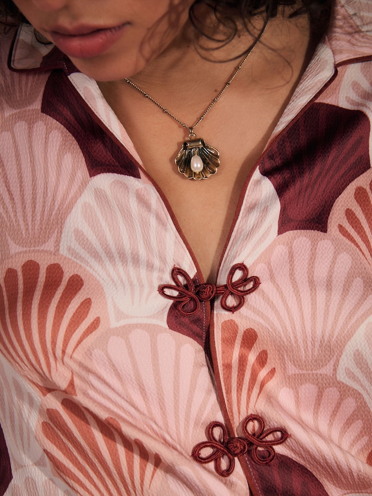 Rockett St George Pink Shell Woven Button Up Pyjamas - Image 3 of 11