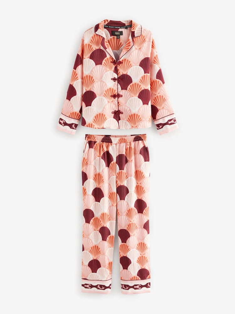 Rockett St George Pink Shell Woven Button Up Pyjamas - Image 6 of 11