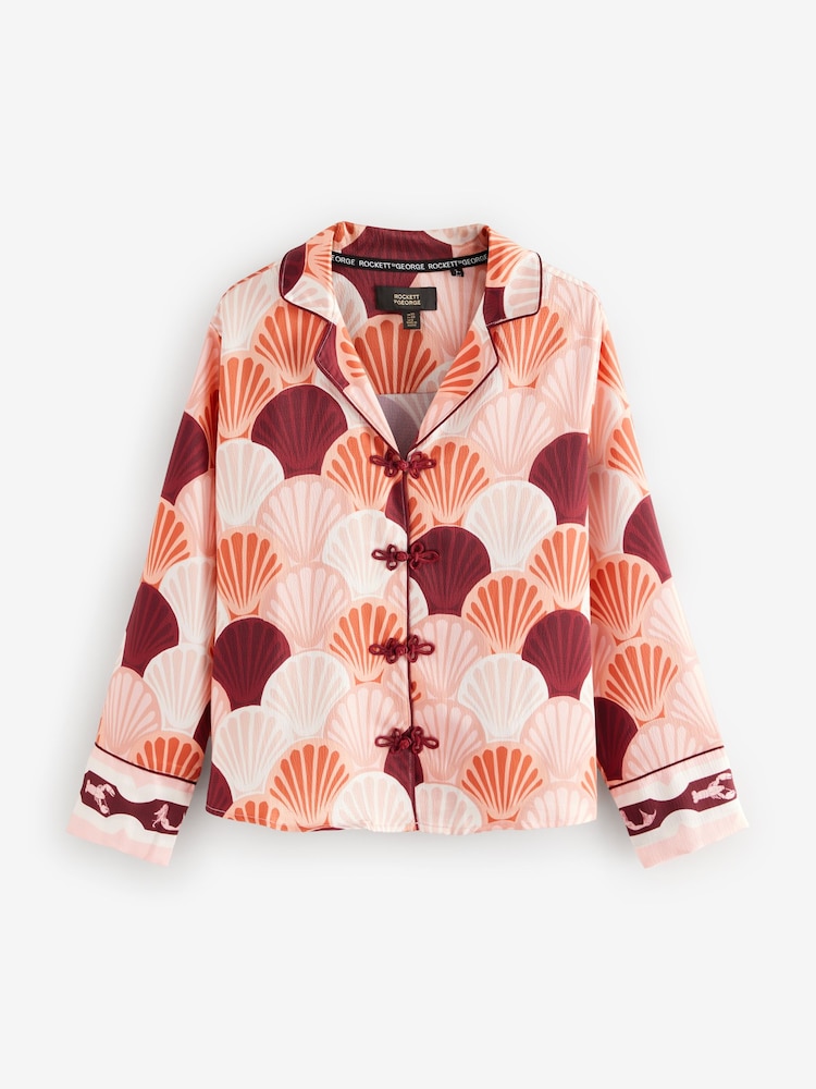 Rockett St George Pink Shell Woven Button Up Pyjamas - Image 7 of 11