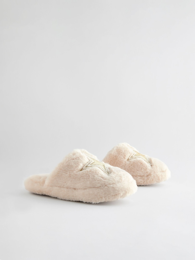 Rockett St George Cream Star Borg Mule Slippers - Image 2 of 6