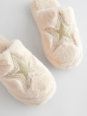 Rockett St George Cream Star Borg Mule Slippers - Image 5 of 6