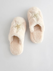 Rockett St George Cream Star Borg Mule Slippers - Image 6 of 6