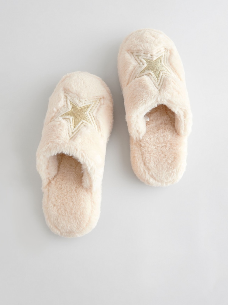 Rockett St George Cream Star Borg Mule Slippers - Image 6 of 6