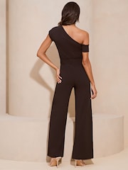 Lipsy Black Belted One Shoulder Bardot Wide Leg Jumpsuit - Image 2 of 4