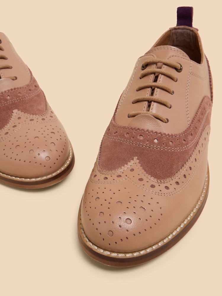 White Stuff Pink Thistle Leather Lace-Up Brogues - Image 4 of 4
