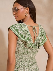 Lipsy Green Printed Ruffle V Neck Sleeveless Wide Leg Jumspuit - Image 4 of 4