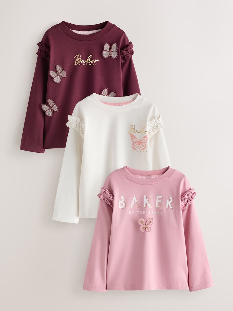 Baker by Ted Baker Berry Pink 3 Pack 3D Butterfly T-Shirts - Image 1 of 10 Baker by Ted Baker Berry Pink 3 Pack 3D Butterfly T-Shirts - Image 1 of 10