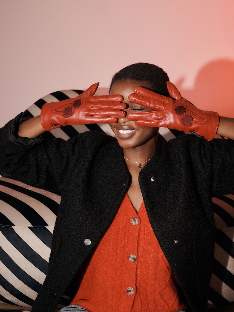 Rockett St George Red Leather Gloves - Image 1 of 2