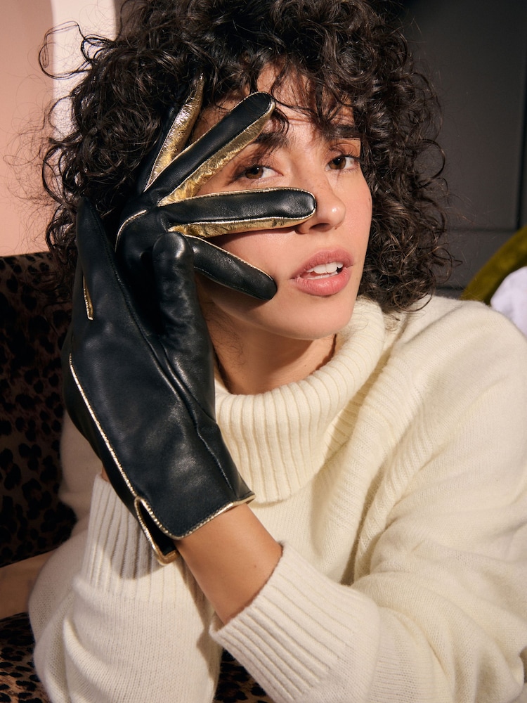 Rockett St George Black and Gold Leather Gloves - Image 1 of 5