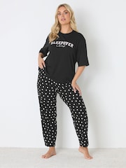 Yours Curve Black Polka Dot Wide Leg Pyjamas - Image 1 of 5