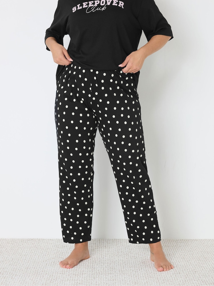 Yours Curve Black Polka Dot Wide Leg Pyjamas - Image 2 of 5 Yours Curve Black Polka Dot Wide Leg Pyjamas - Image 2 of 5