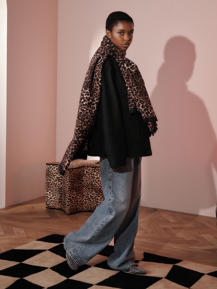 Rockett St George Leopard Woven Lightweight Scarf - Image 4 of 4
