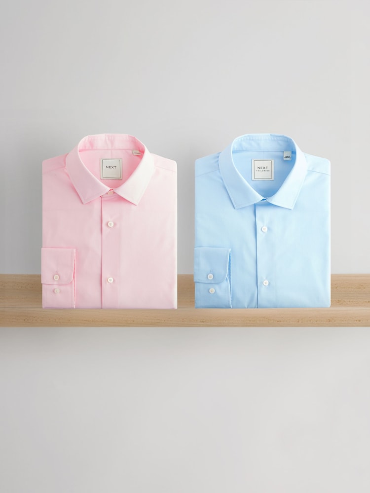 Розовый/синий - Обычный крой - Easy Care Long Sleeve Single Cuff Smart Shirts 2 Pack - Изображение 1 из 12 Розовый/синий - Обычный крой - Easy Care Long Sleeve Single Cuff Smart Shirts 2 Pack - Изображение 1 из 12