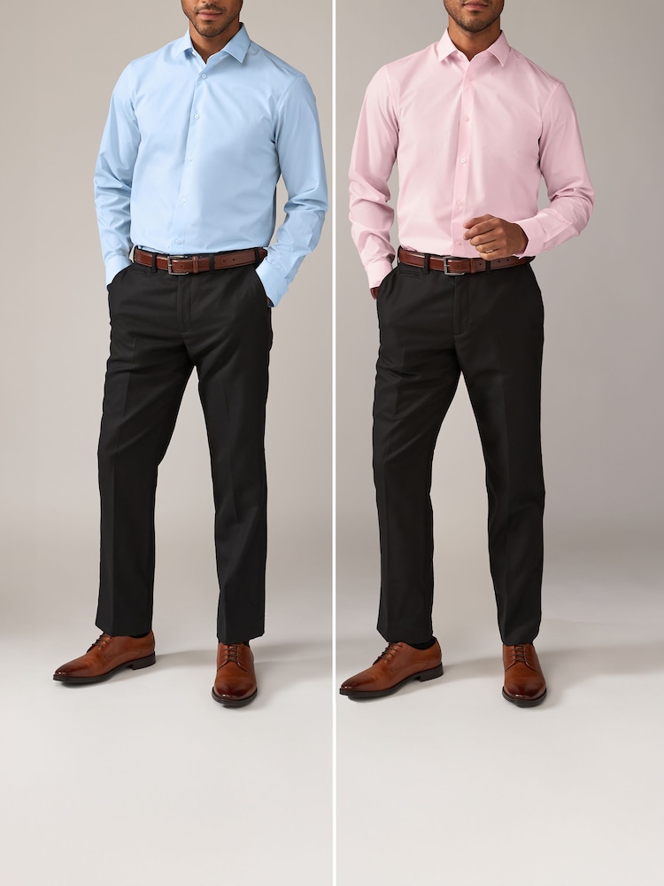 Розовый/синий - Обычный крой - Easy Care Long Sleeve Single Cuff Smart Shirts 2 Pack - Изображение 2 из 12 Розовый/синий - Обычный крой - Easy Care Long Sleeve Single Cuff Smart Shirts 2 Pack - Изображение 2 из 12