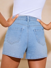 Lipsy Blue Diamante Denim Mom Shorts - Image 3 of 4