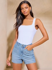 Lipsy Blue Diamante Denim Mom Shorts - Image 4 of 4