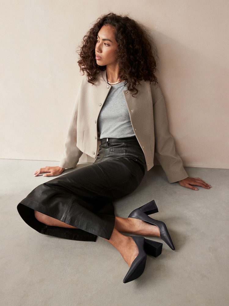 Grey Forever Comfort® Leather Point Toe Block Heel Courts - Image 2 of 7