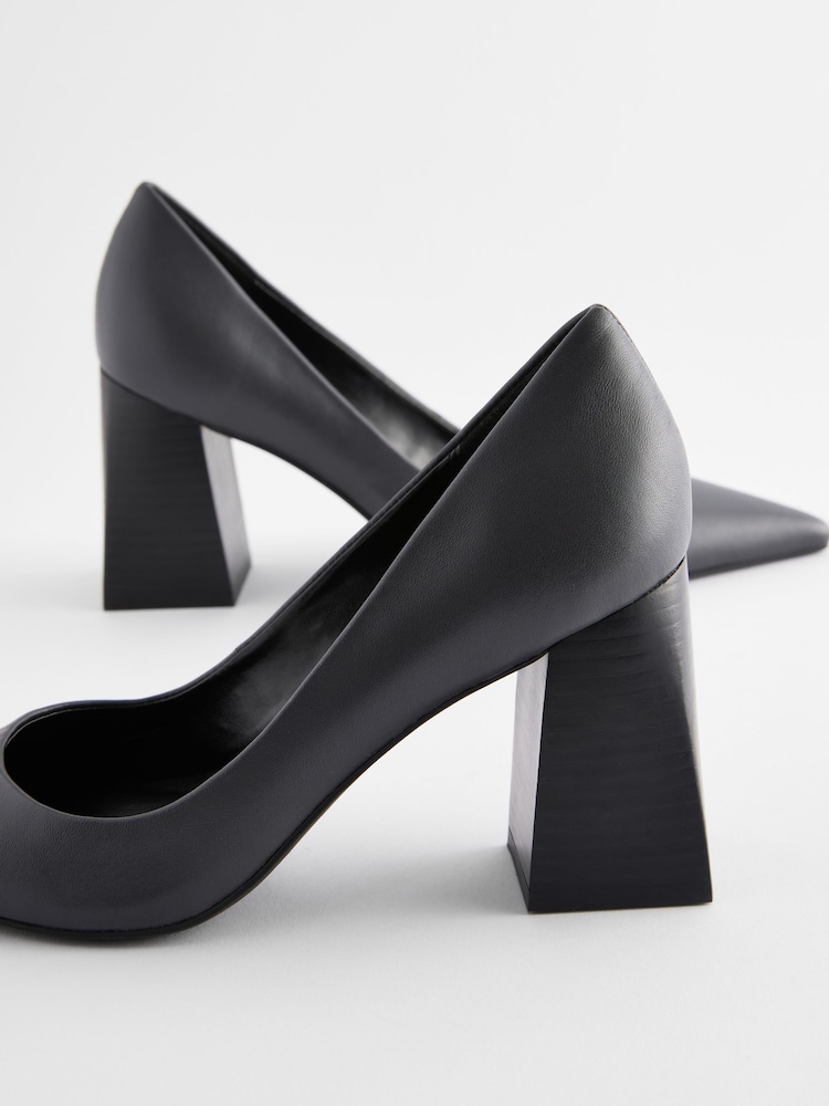 Grey Forever Comfort® Leather Point Toe Block Heel Courts - Image 7 of 7