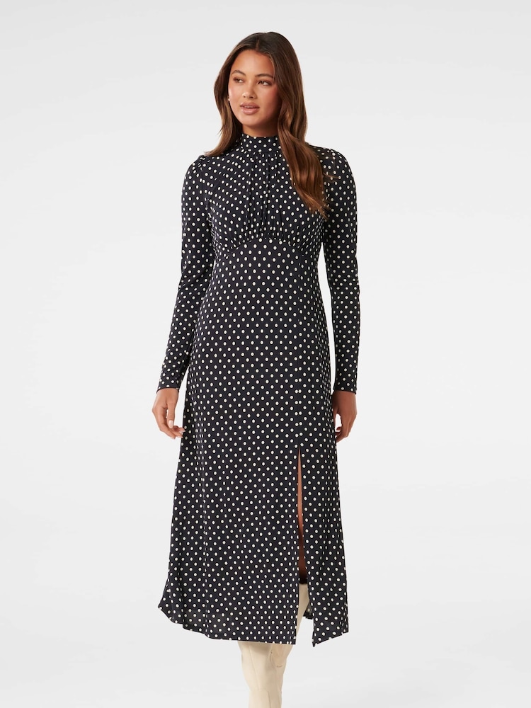 Forever New Black Dawson High Neck Midi Dress - Image 1 of 5