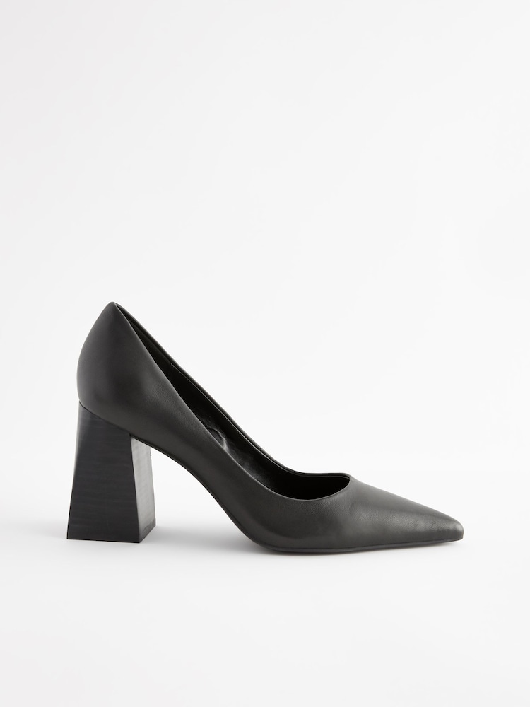 Black Forever Comfort® Leather Point Toe Block Heel Courts - Image 1 of 5