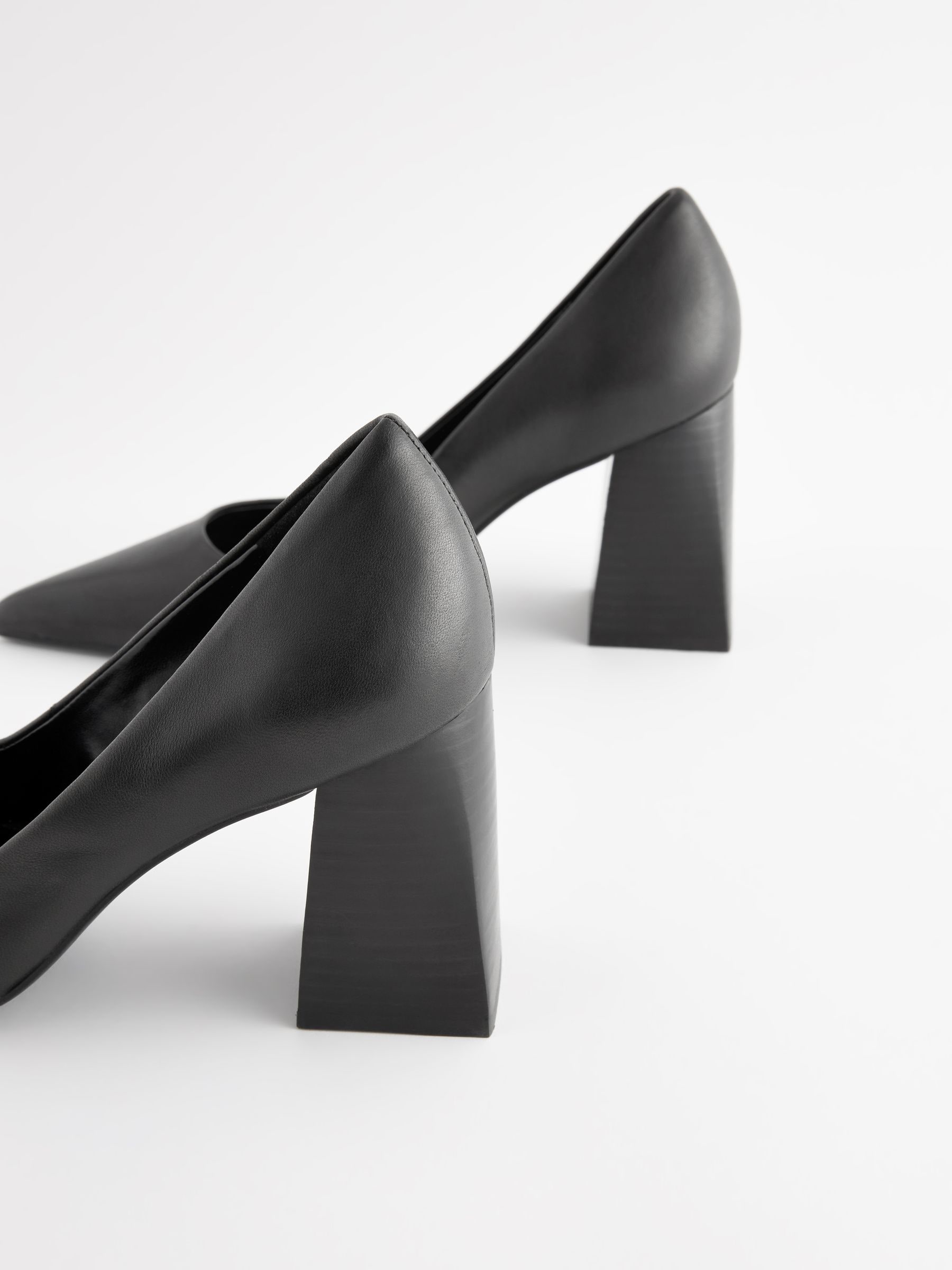 Buy Black Forever Comfort® Leather Point Toe Block Heel