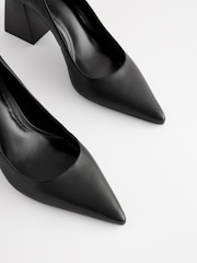 Black Forever Comfort® Leather Point Toe Block Heel Courts - Image 4 of 5