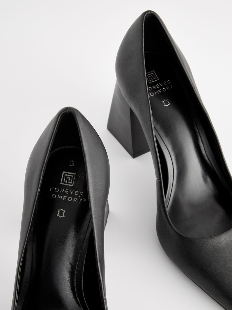 Black Forever Comfort® Leather Point Toe Block Heel Courts - Image 5 of 5