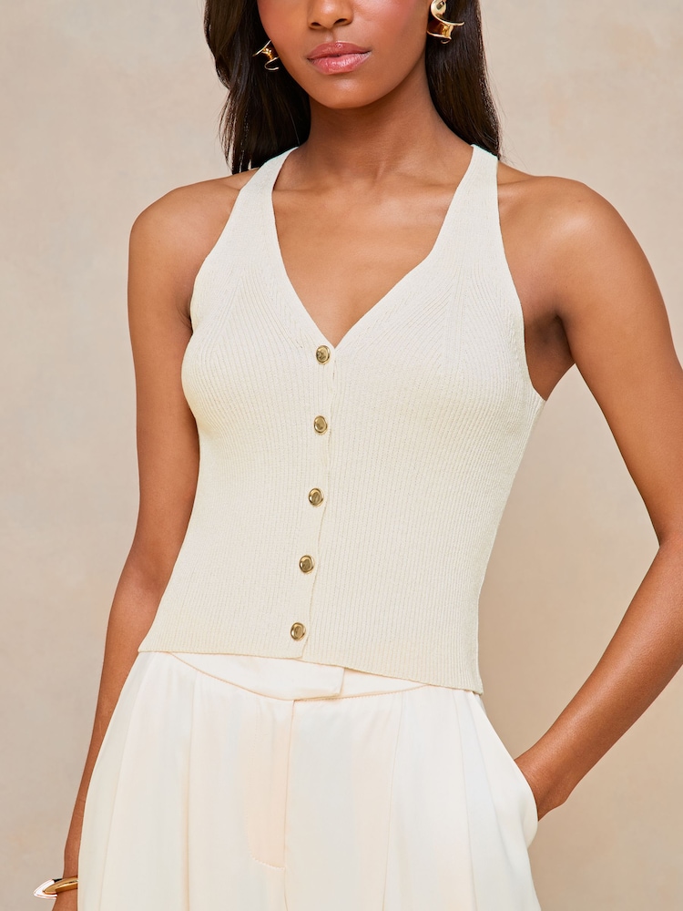 Lipsy Ivory White Knit Button Through Vest Top - Image 4 of 4 Lipsy Ivory White Knit Button Through Vest Top - Image 4 of 4
