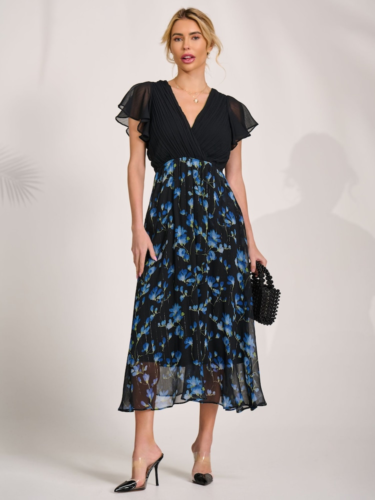 Jolie Moi Blue Printed Chiffon Midaxi Dress - Image 1 of 6